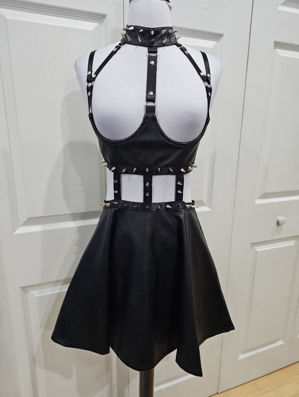 Dolls Kill Widow Black Goth Spiked Faux Leather Caged Demons Underbust Dress S - Picture 11 of 15